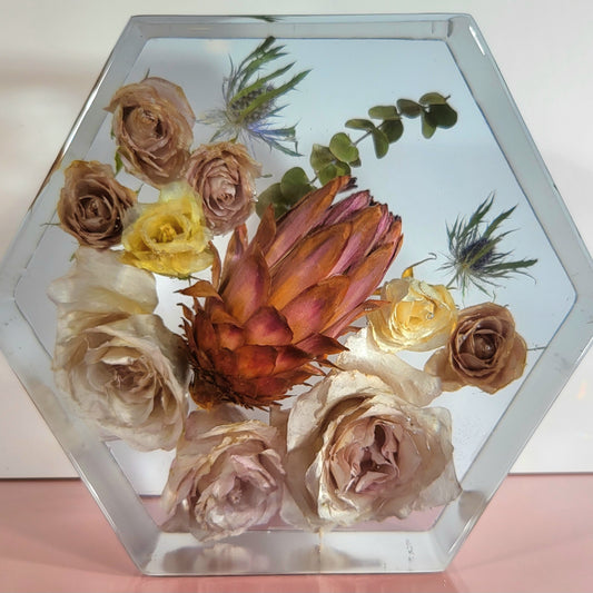 8" Hexagon 3D Resin Wedding Bouquet Preservation Your Wedding Flowers Forever Keepsake Gift - flofloflowery