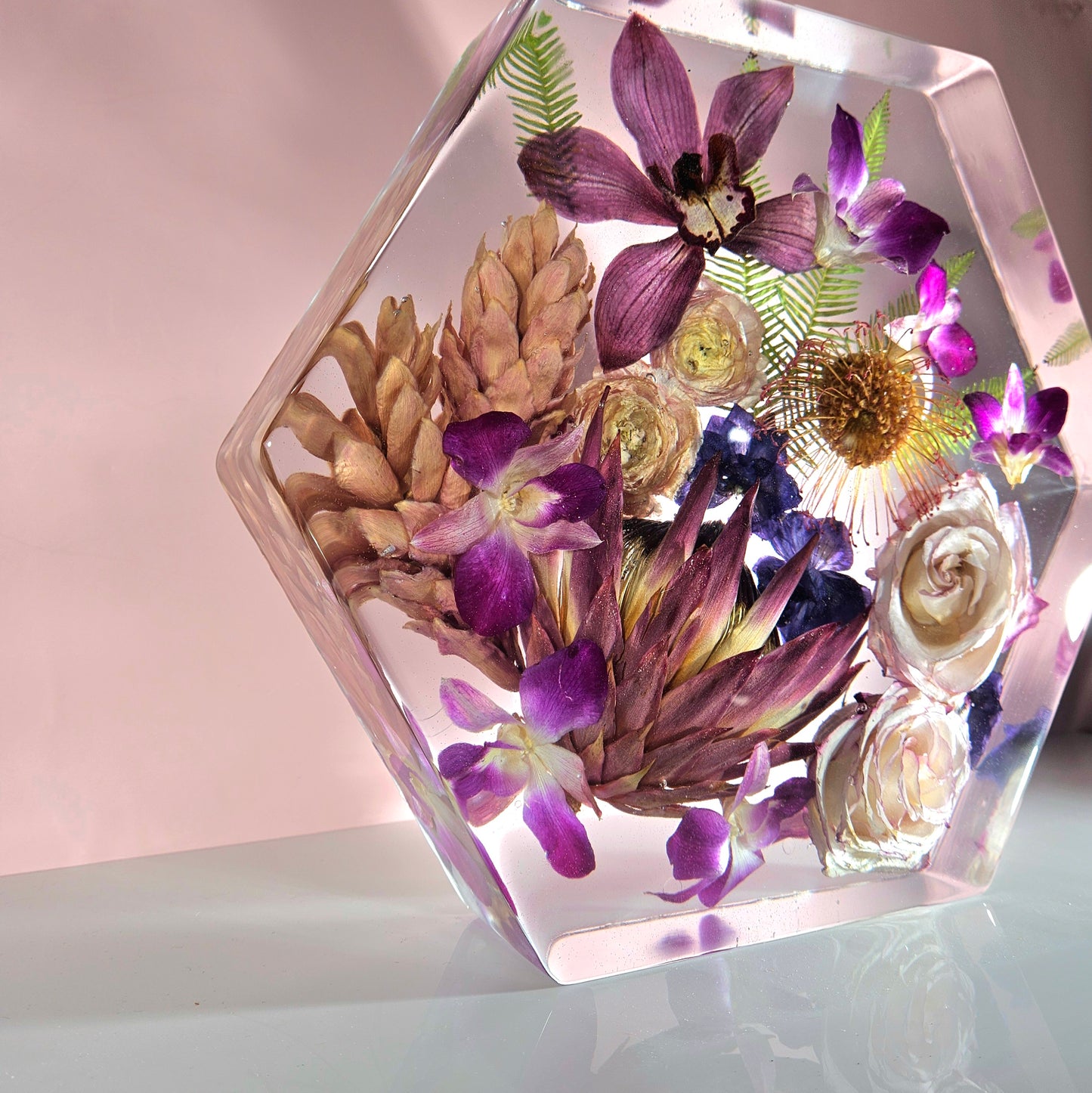 12" Hexagon 3D Resin Wedding Bouquet Preservation Floral Gift Keepsake Save Your Wedding Flowers Forever