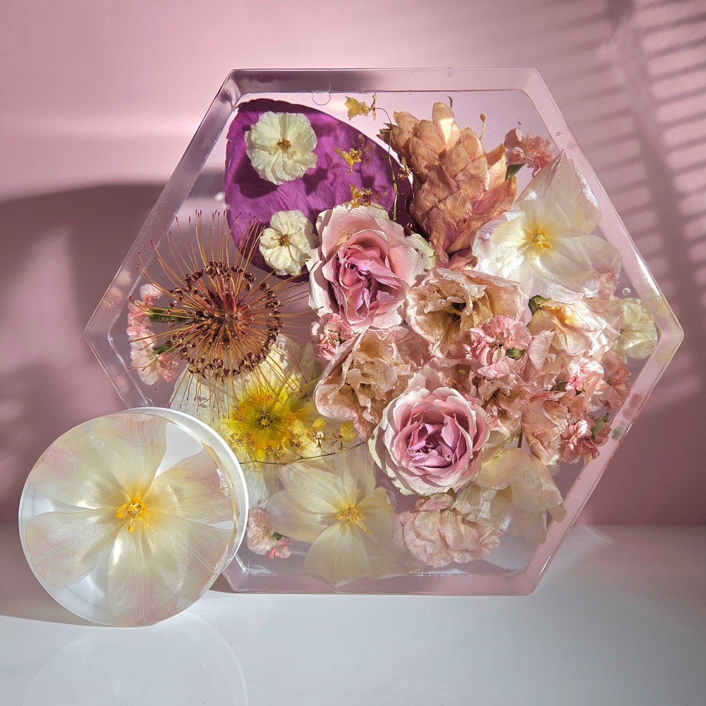 12" Hexagon Floral Preservation 3D Resin Wedding Bouquet Preservation Keepsake Gift Save Your Wedding Flowers Forever