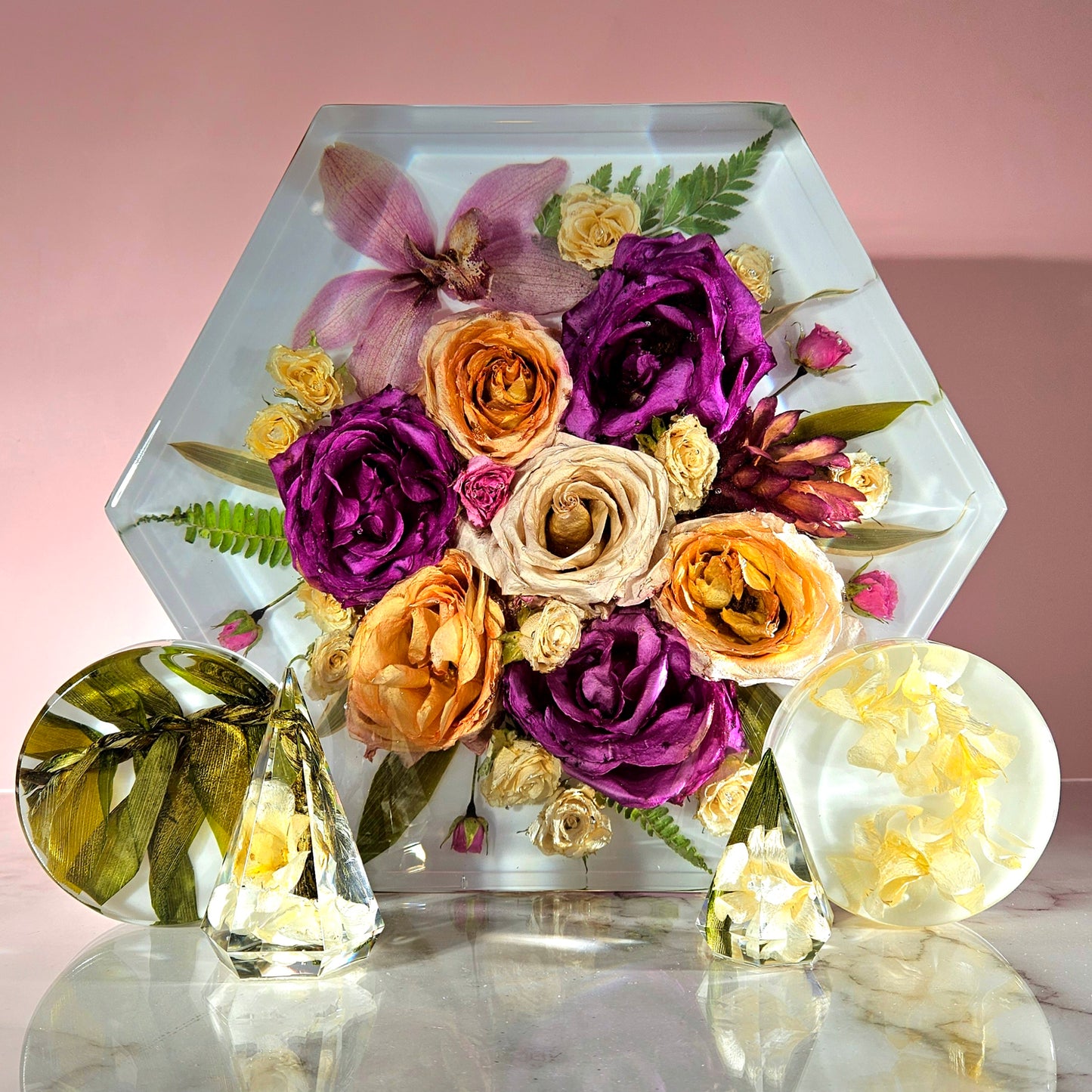 12" Hex 3D Resin Wedding Bouquet Preservation Floral Gift Keepsake Save Your Wedding Flowers Forever