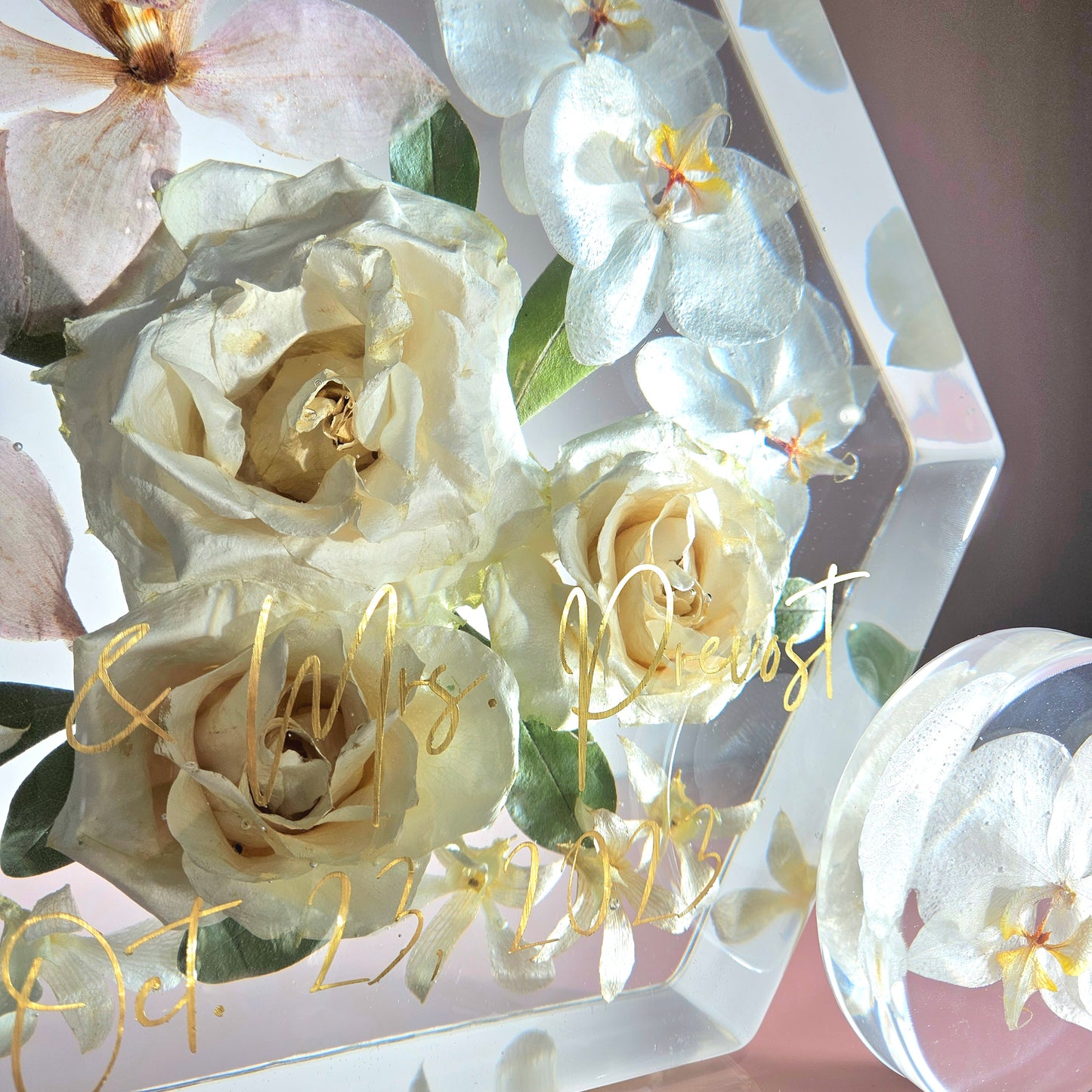 12" Hex 3D Resin Wedding Bouquet Preservation Floral Gift Keepsake Save Your Wedding Flowers Forever