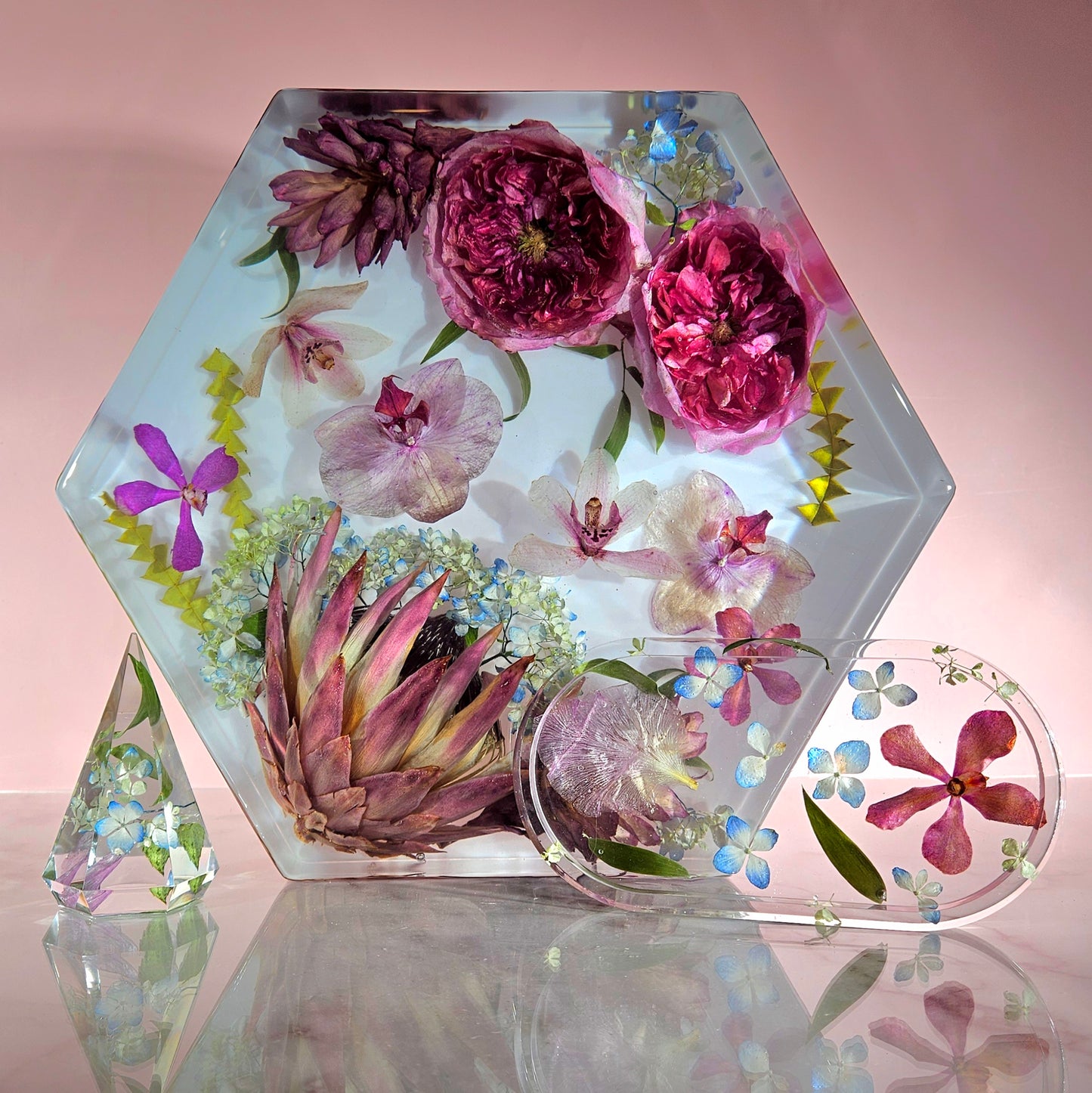 12" Hexagon 3D Resin Wedding Bouquet Preservation Floral Gift Keepsake Save Your Wedding Flowers Forever