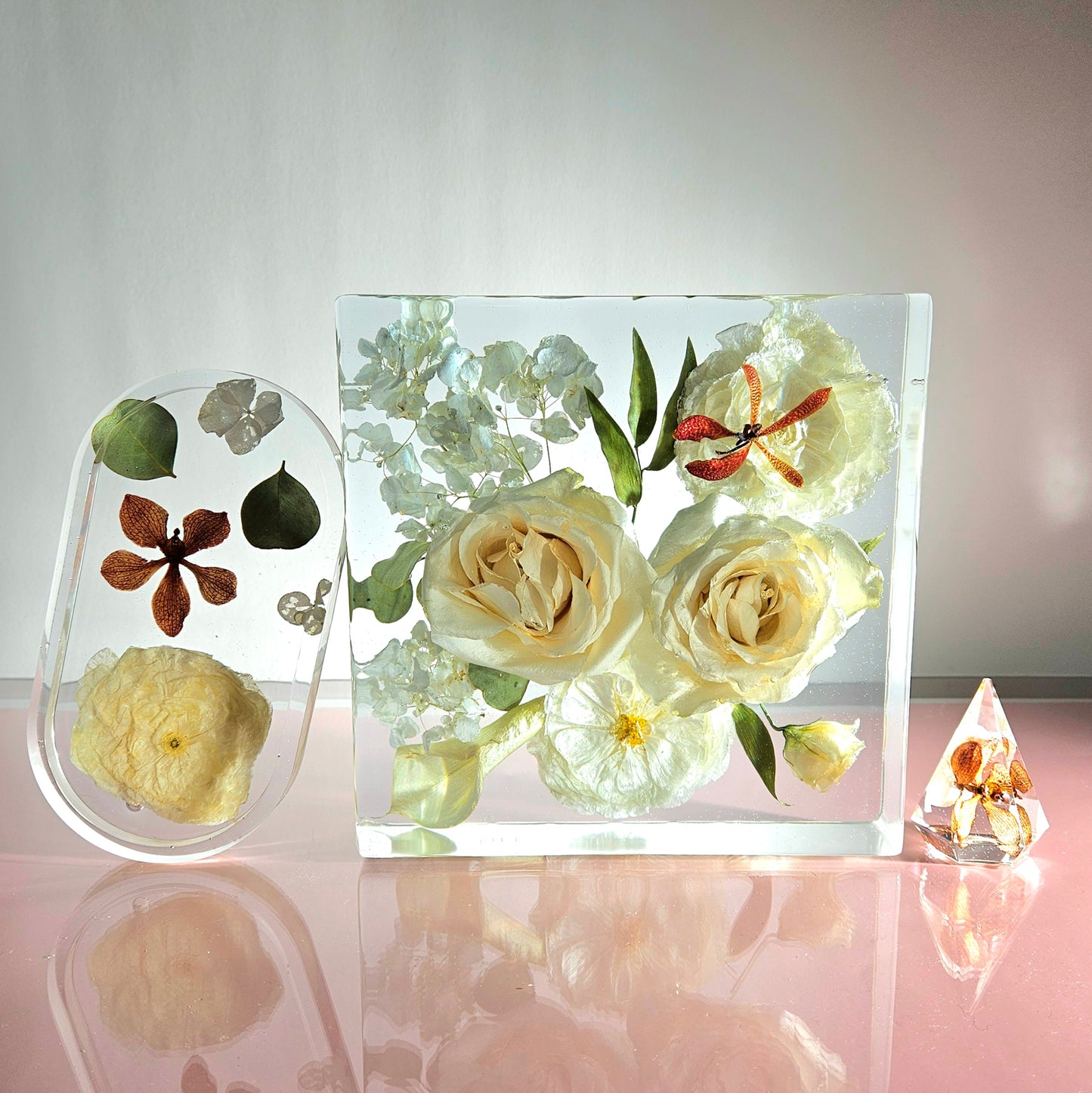 8"x 8" 3D Floral Resin Cube Wedding Bouquet Preservation Modern Fried Flowers Square Save Your Gift Keepsake