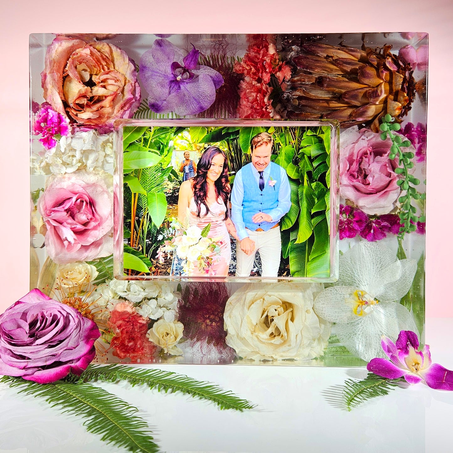 12"x10"x3" Huge Picture Frame Resin Bouquet Wedding Preservation Save Your Tropical Wedding Bouquet Flowers Forever Gift Keepsake