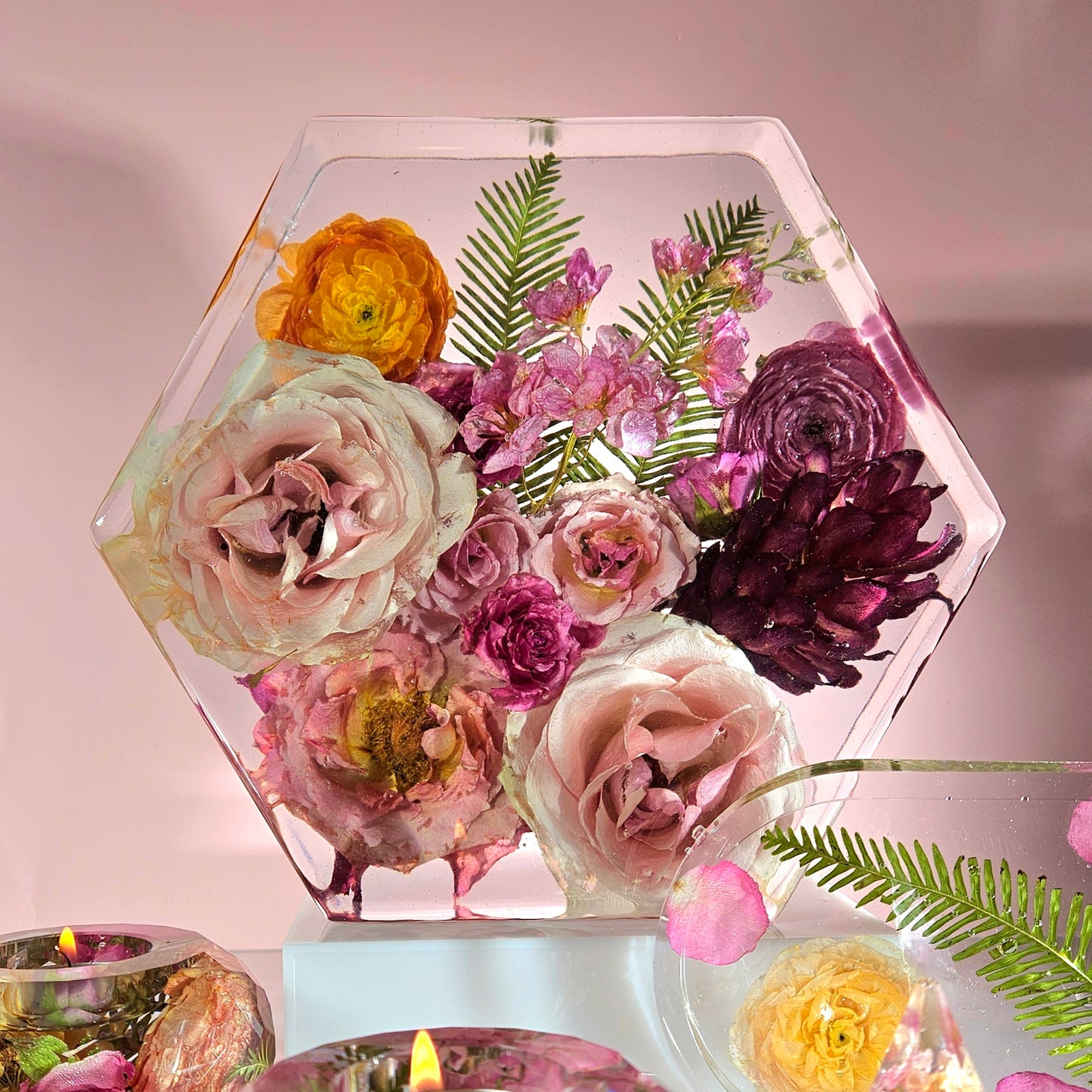 8" Hexagon 3D Resin Wedding Bouquet Preservation Your Wedding Flowers Forever Keepsake Gift