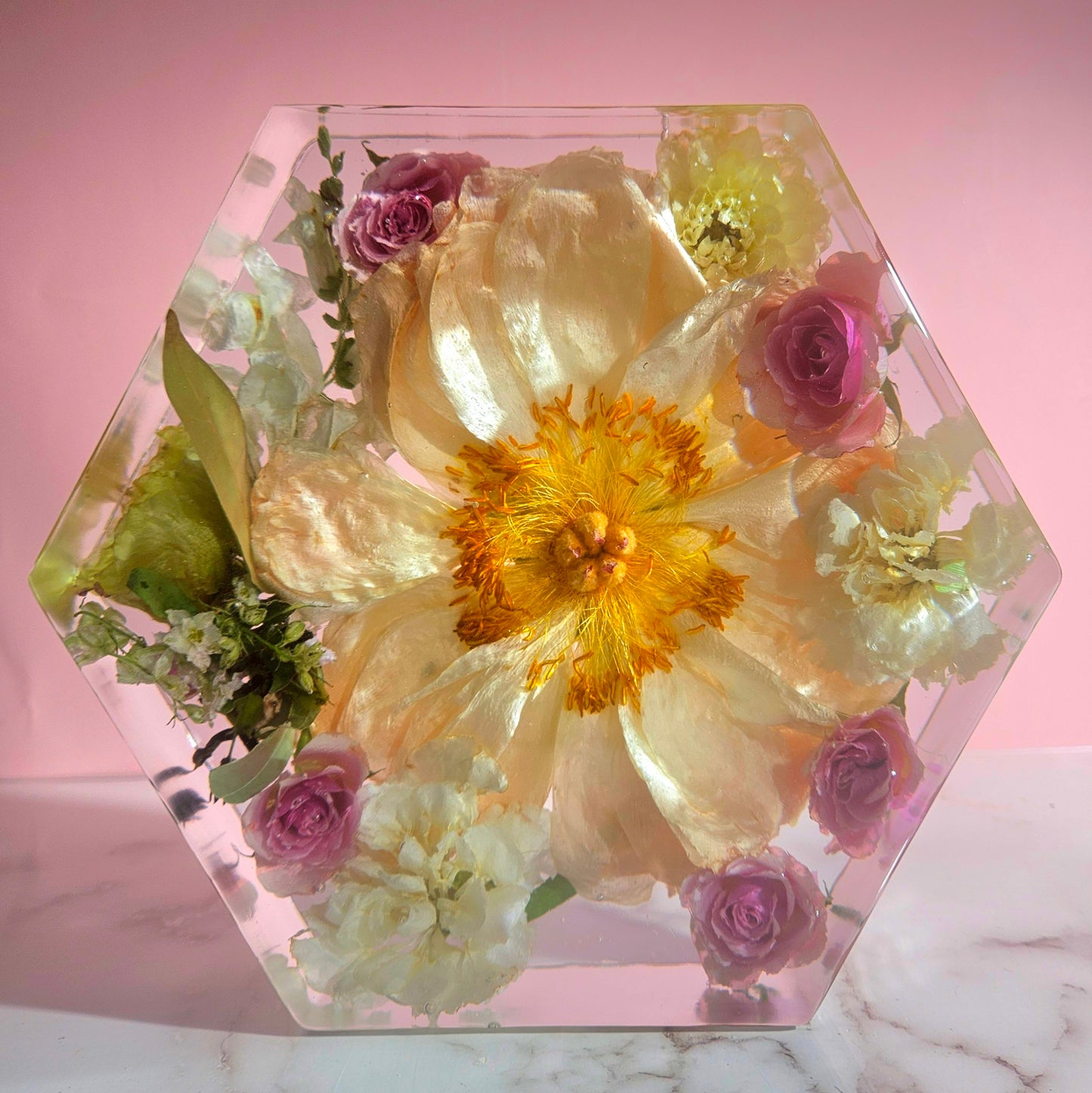 8" Hexagon 3D Resin Wedding Bouquet Preservation Your Wedding Flowers Forever Keepsake Gift