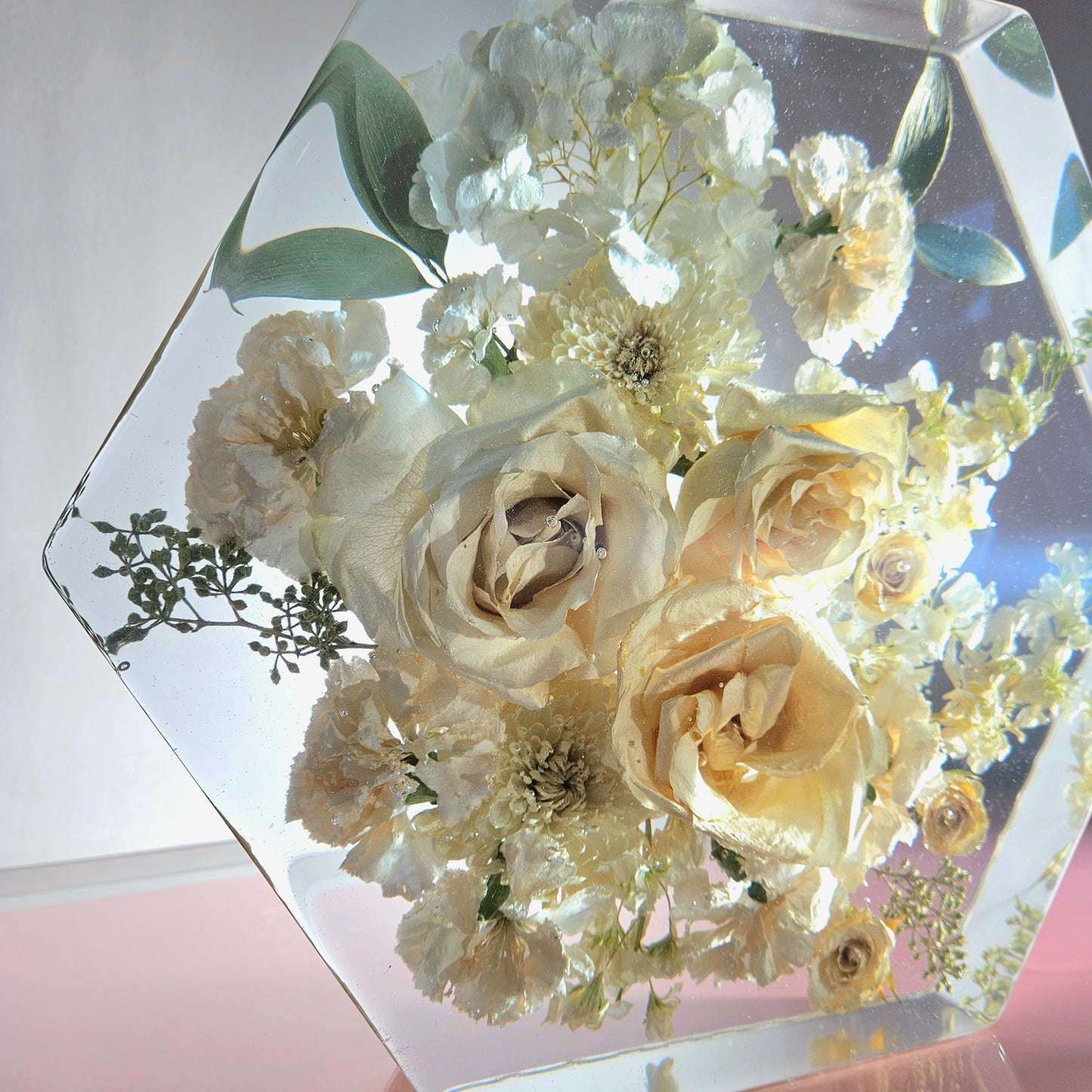 12" Hexagon 3D Resin Wedding Bouquet Preservation Floral Gift Keepsake Save Your Wedding Flowers Forever