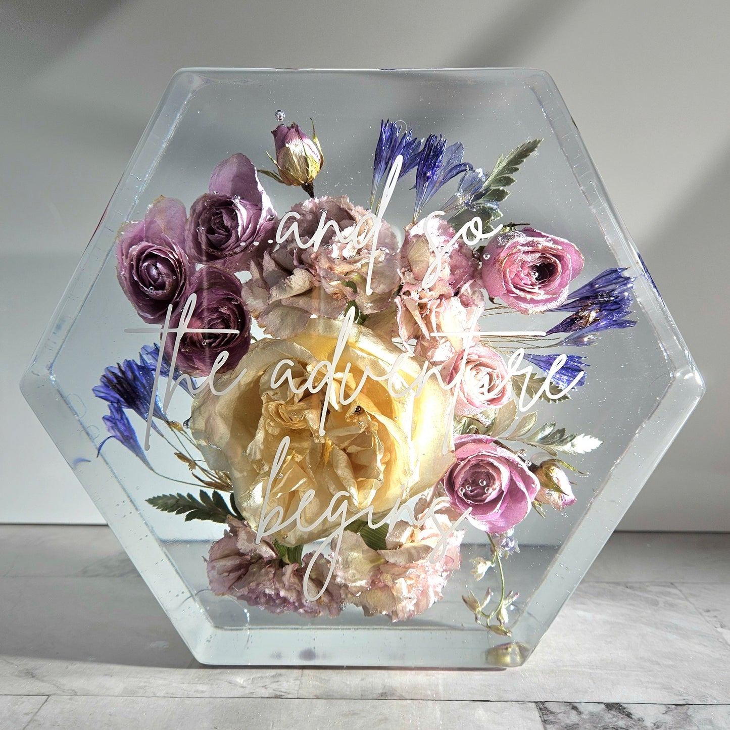 8" Hexagon 3D Resin Wedding Bouquet Preservation Your Wedding Flowers Forever Keepsake Gift