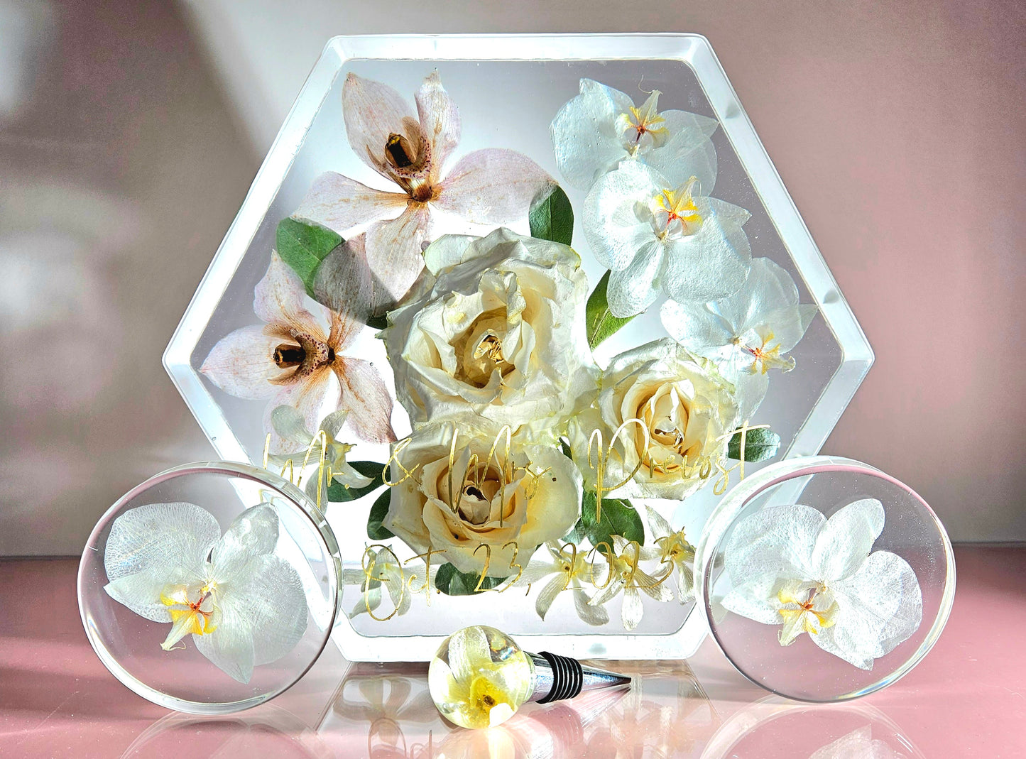 12" Hex 3D Resin Wedding Bouquet Preservation Floral Gift Keepsake Save Your Wedding Flowers Forever