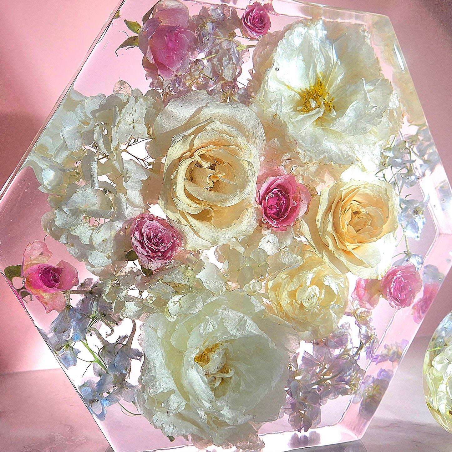 12" Hex 3D Resin Wedding Bouquet Preservation Floral Gift Keepsake Save Your Wedding Flowers Forever