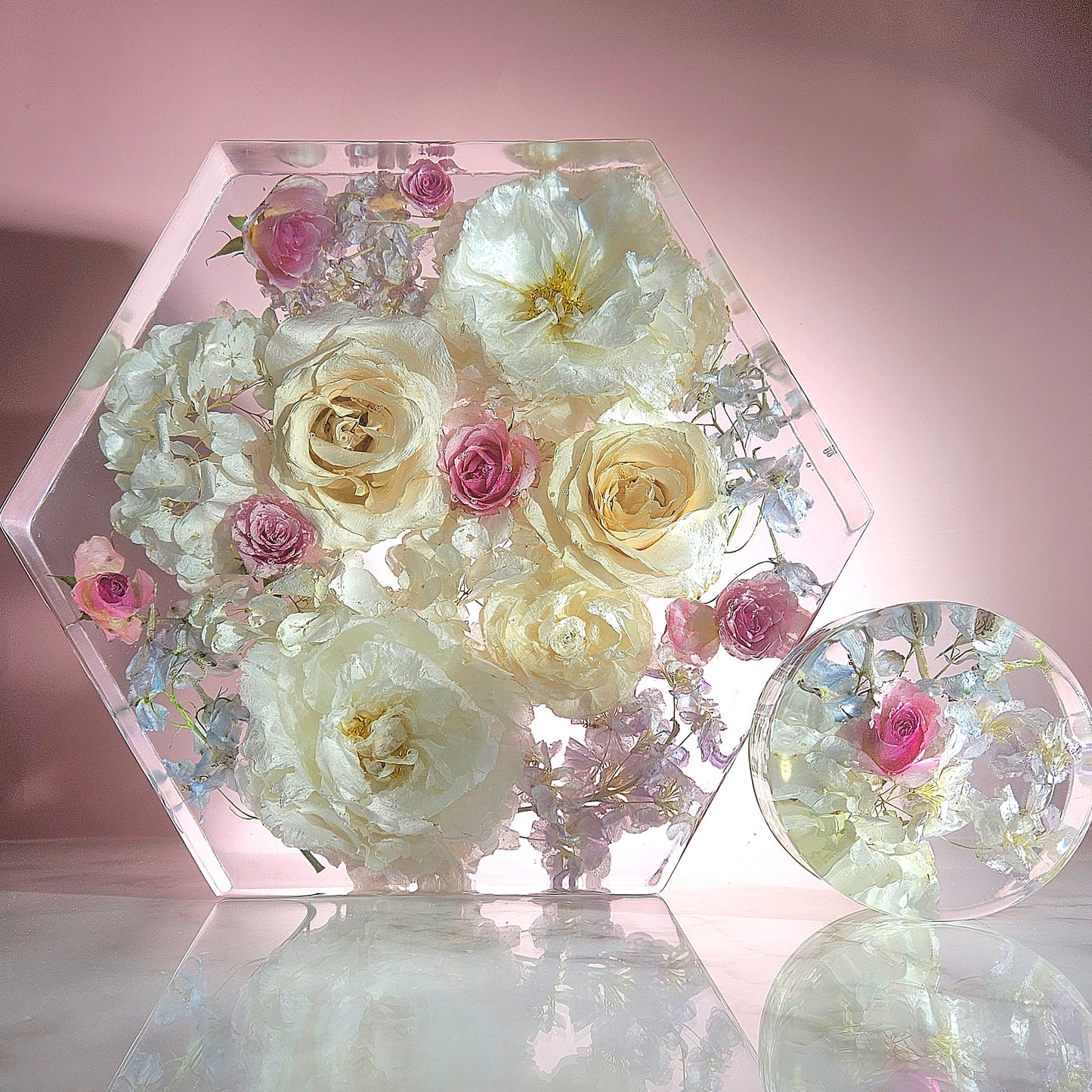 12" Hex 3D Resin Wedding Bouquet Preservation Floral Gift Keepsake Save Your Wedding Flowers Forever