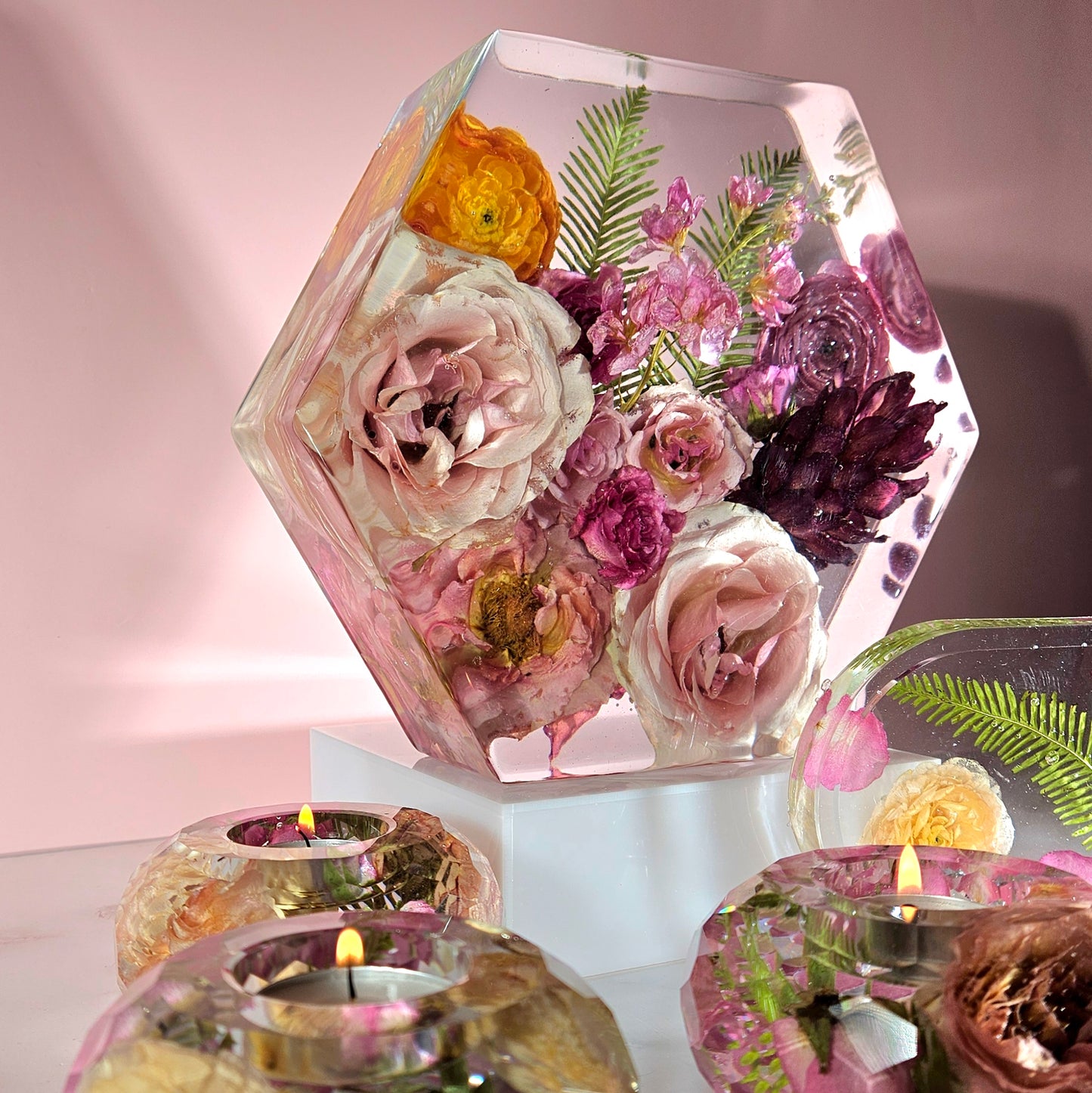 8" Hexagon 3D Resin Wedding Bouquet Preservation Your Wedding Flowers Forever Keepsake Gift