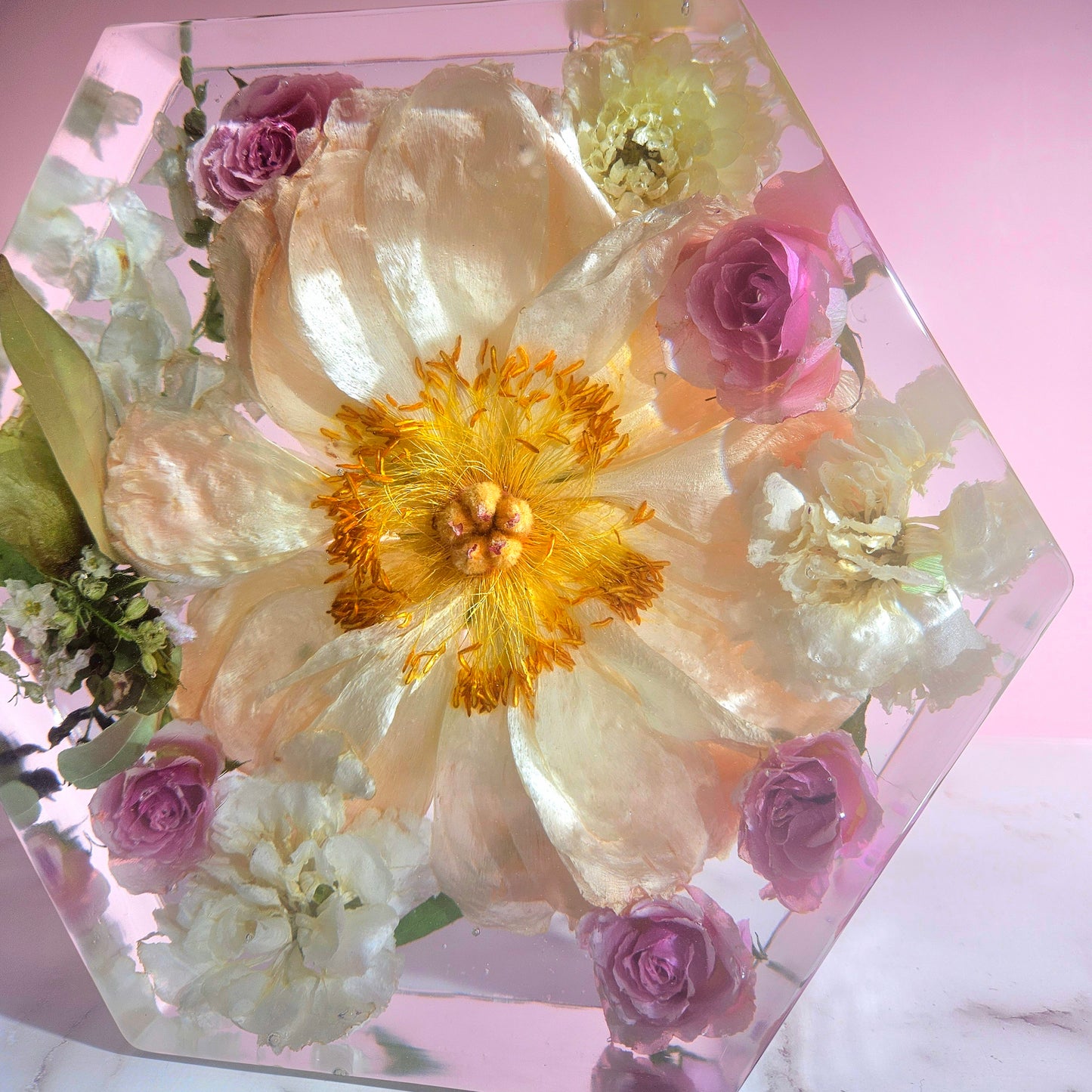 8" Hexagon 3D Resin Wedding Bouquet Preservation Your Wedding Flowers Forever Keepsake Gift