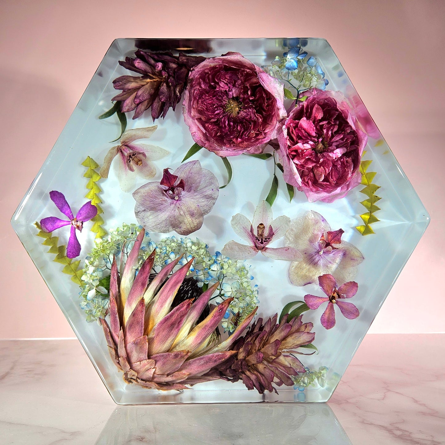 12" Hexagon 3D Resin Wedding Bouquet Preservation Floral Gift Keepsake Save Your Wedding Flowers Forever