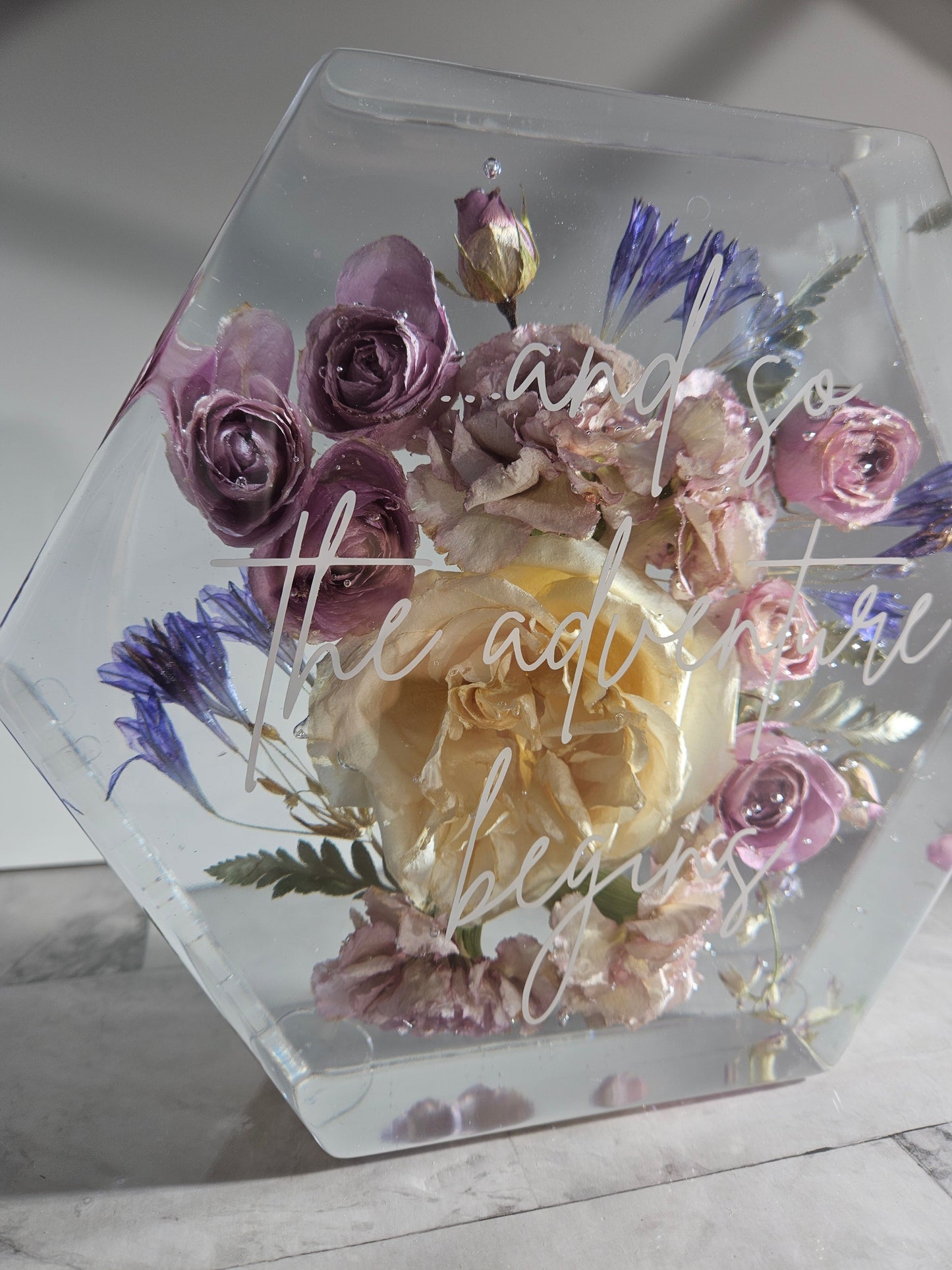 8" Hexagon 3D Resin Wedding Bouquet Preservation Your Wedding Flowers Forever Keepsake Gift