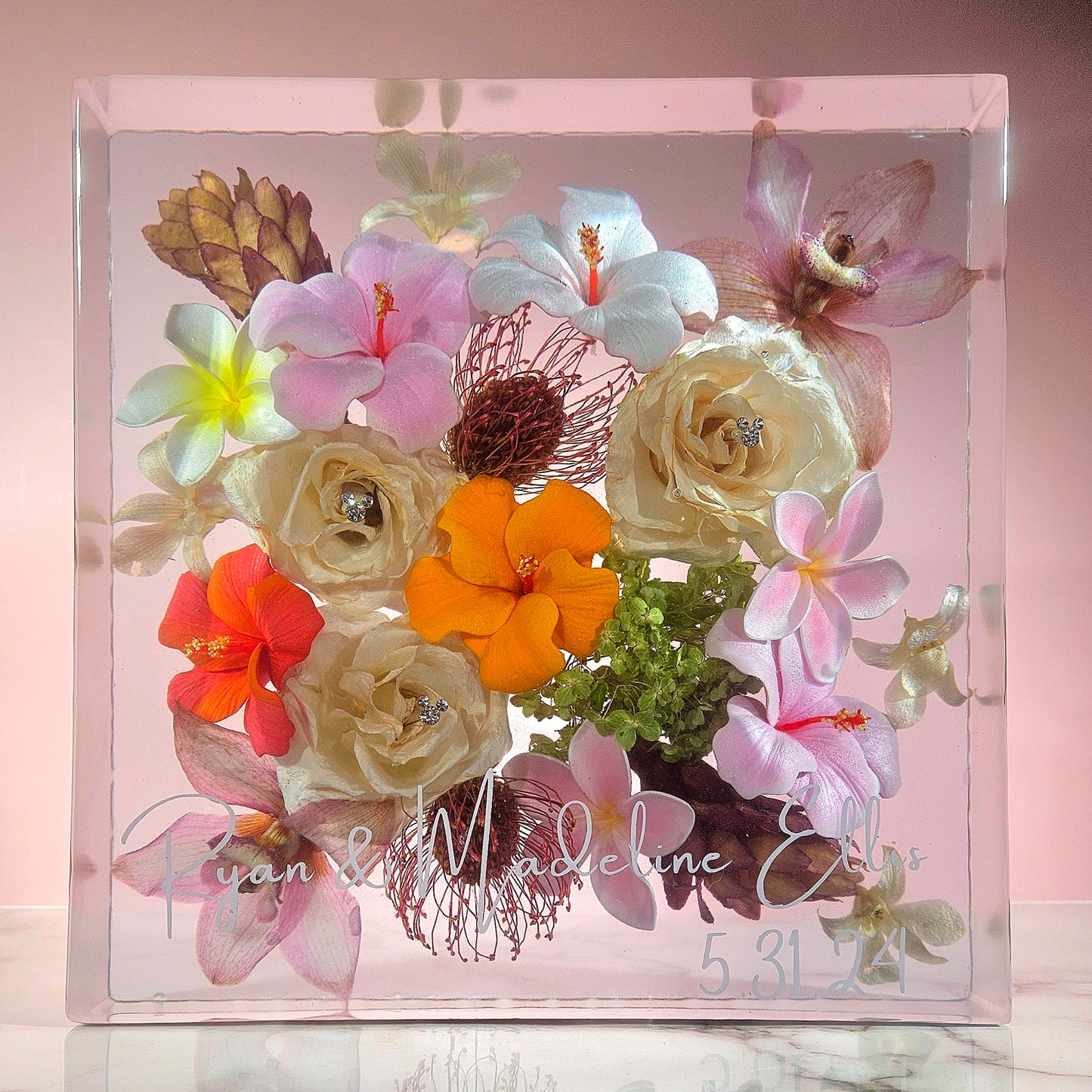 12" x 12" Large 3D Resin Wedding Bouquet Preservation Save Your Florals Wedding Gift Keepsake